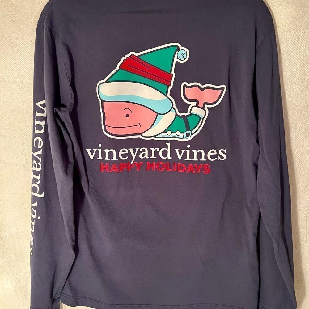 Vineyard Vines Happy Holidays Navy Blue Christmas T-Shirt Size XS.